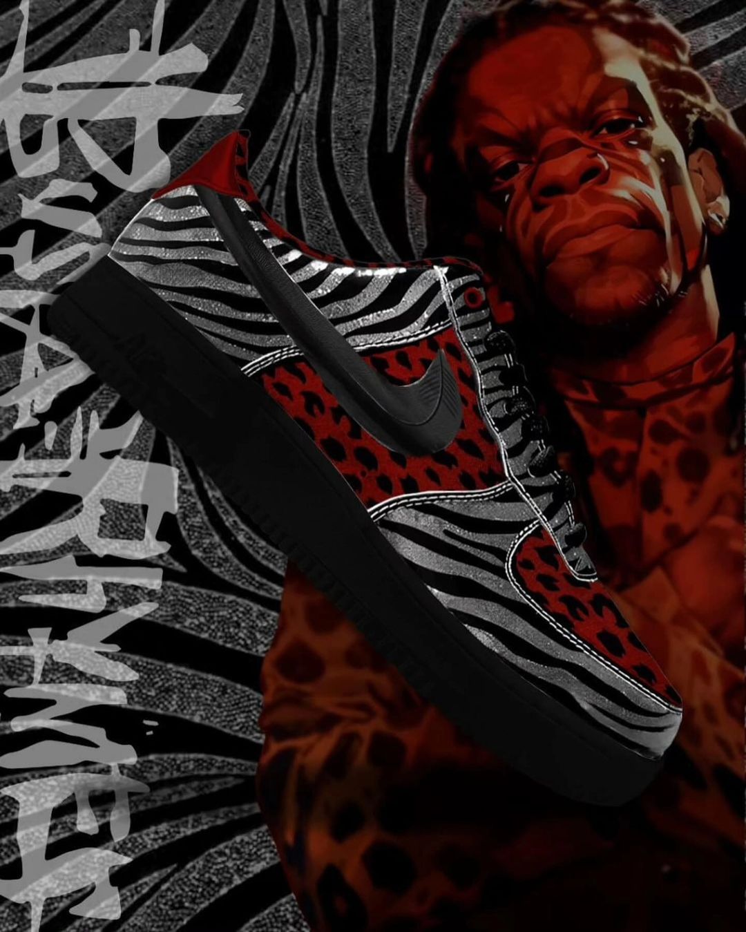 Zebra Leopard Pattern Star Red Sport Star Black Custom Air Force 1
