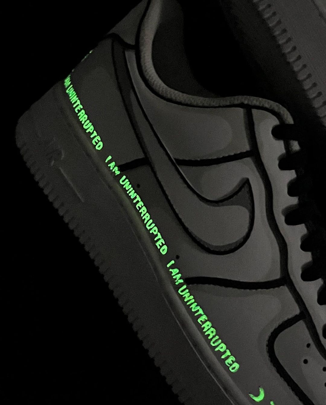 Black Green Florescent Light Font Custom Air Force 1