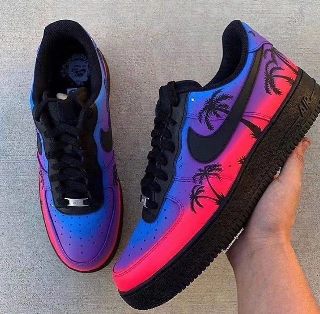 Sunset  Coconut Tree Pink  Blue Custom Air Force 1
