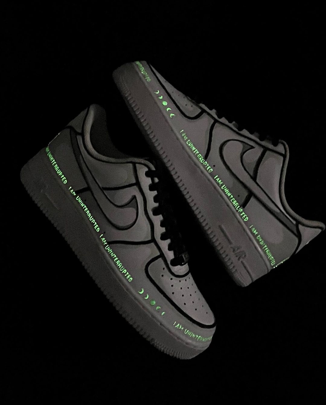Black Green Florescent Light Font Custom Air Force 1