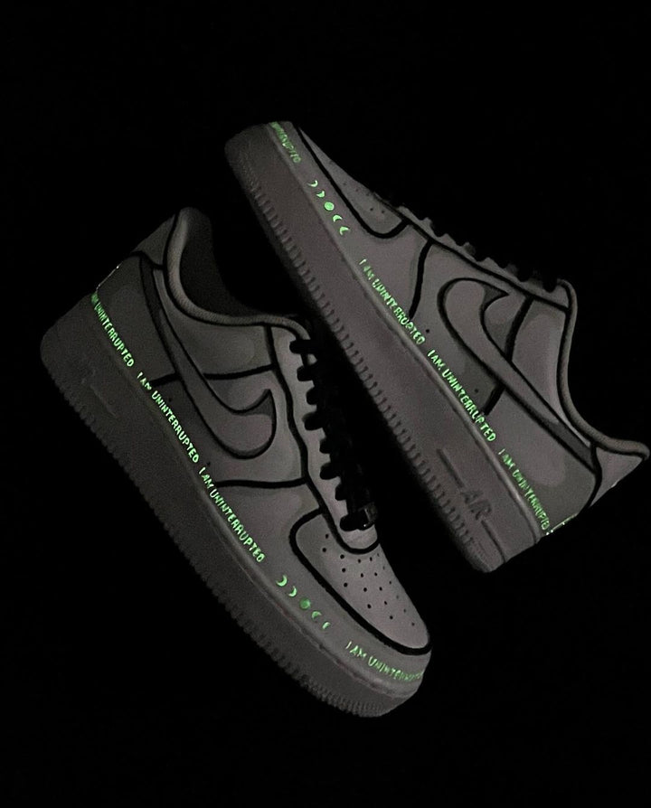 Black Green Florescent Light Font Custom Air Force 1