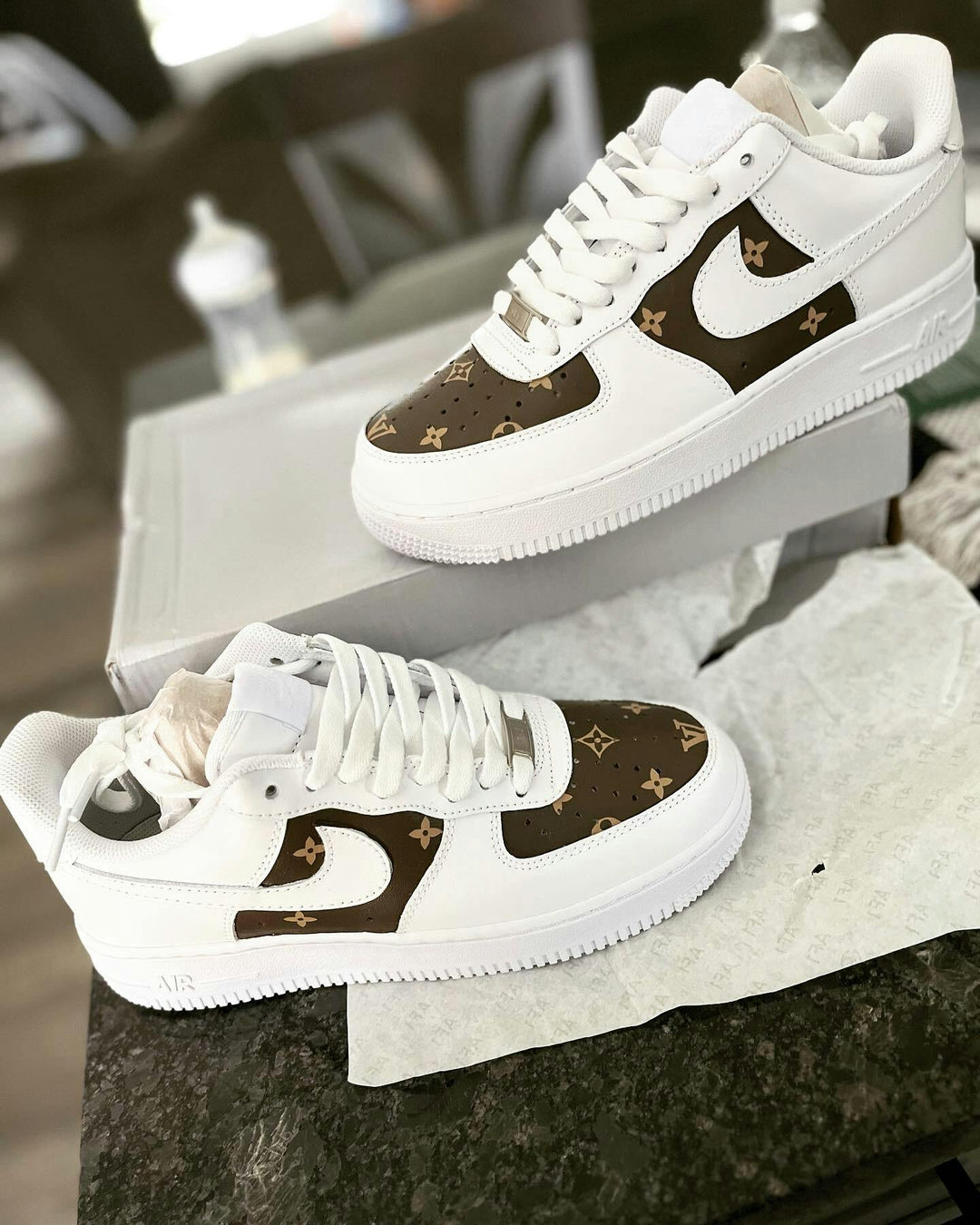 Custom Air Force 1 Brown LV Print