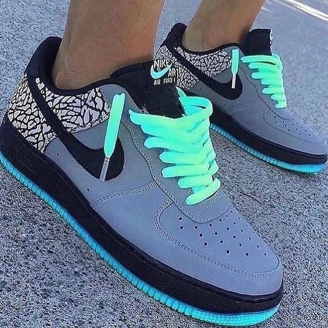 Black White Gray Green Crack Line Custom Air Force 1