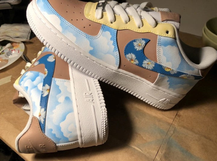 Blue Sky White Clouds Khaki Chrysanthemum Custom Air Force 1