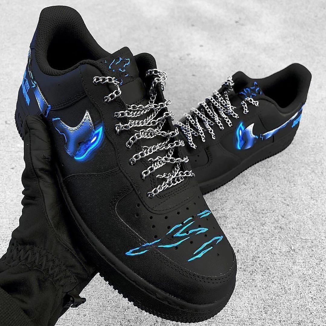 Metal Chain Blue Fired Swoosh Black Custom Air Force 1