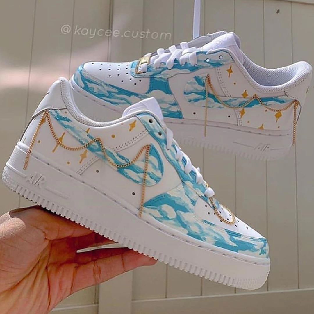 Metal Chain Blue Cloud Swoosh Custom Air Force 1