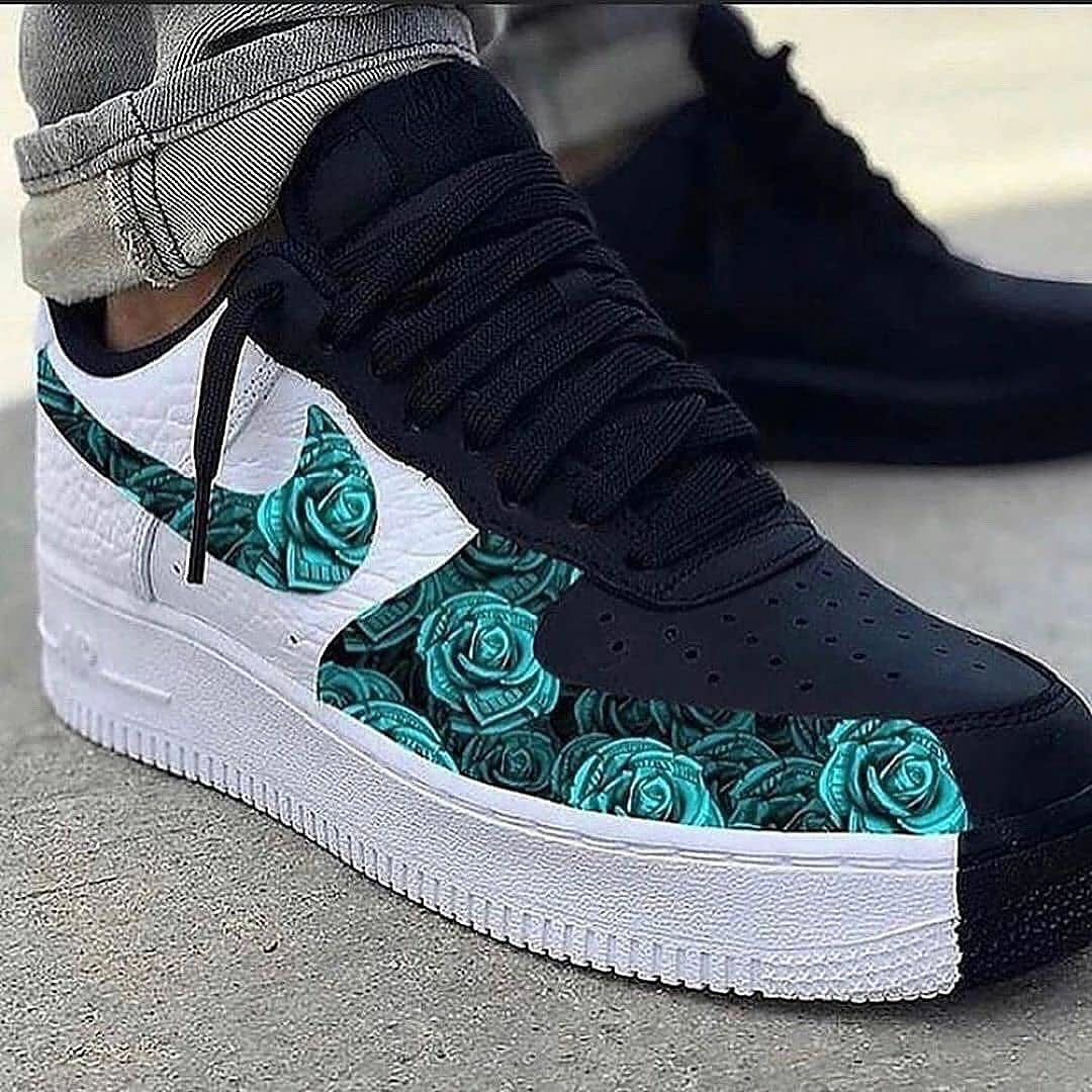 Green Rose White Black Custom Nike Air Force 1