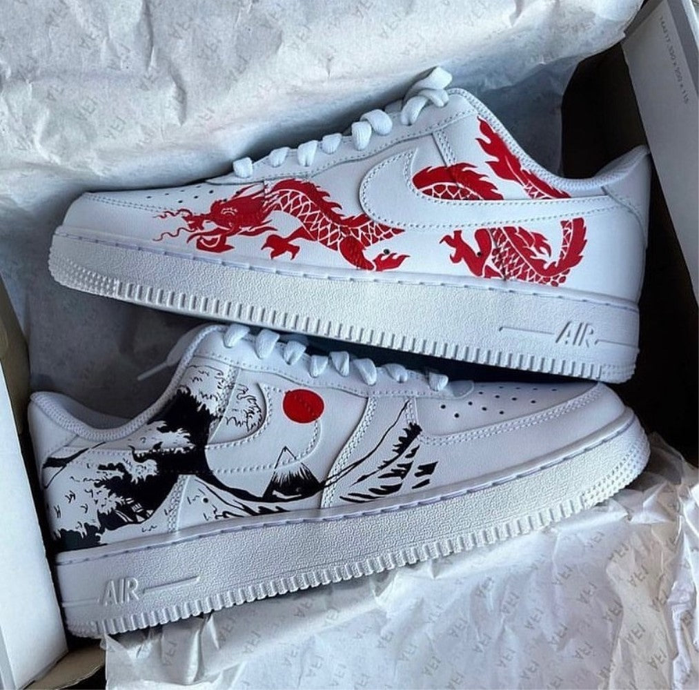 Red Dragon and the Great Wave off Kanagawa Custom Air Force 1