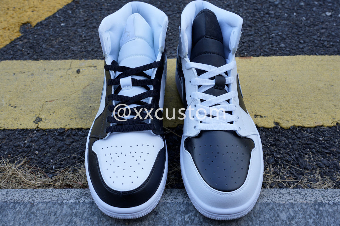 Custom Air Jordan 1 Black White Swoosh