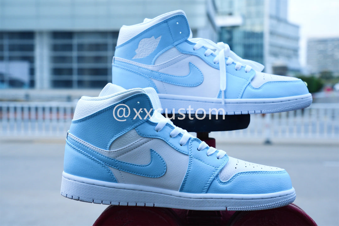 White Blue Swoosh Custom Air Jordan 1