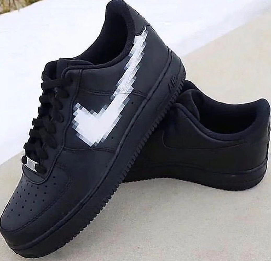 Black Fuzzy White Swoosh Custom Air Force 1