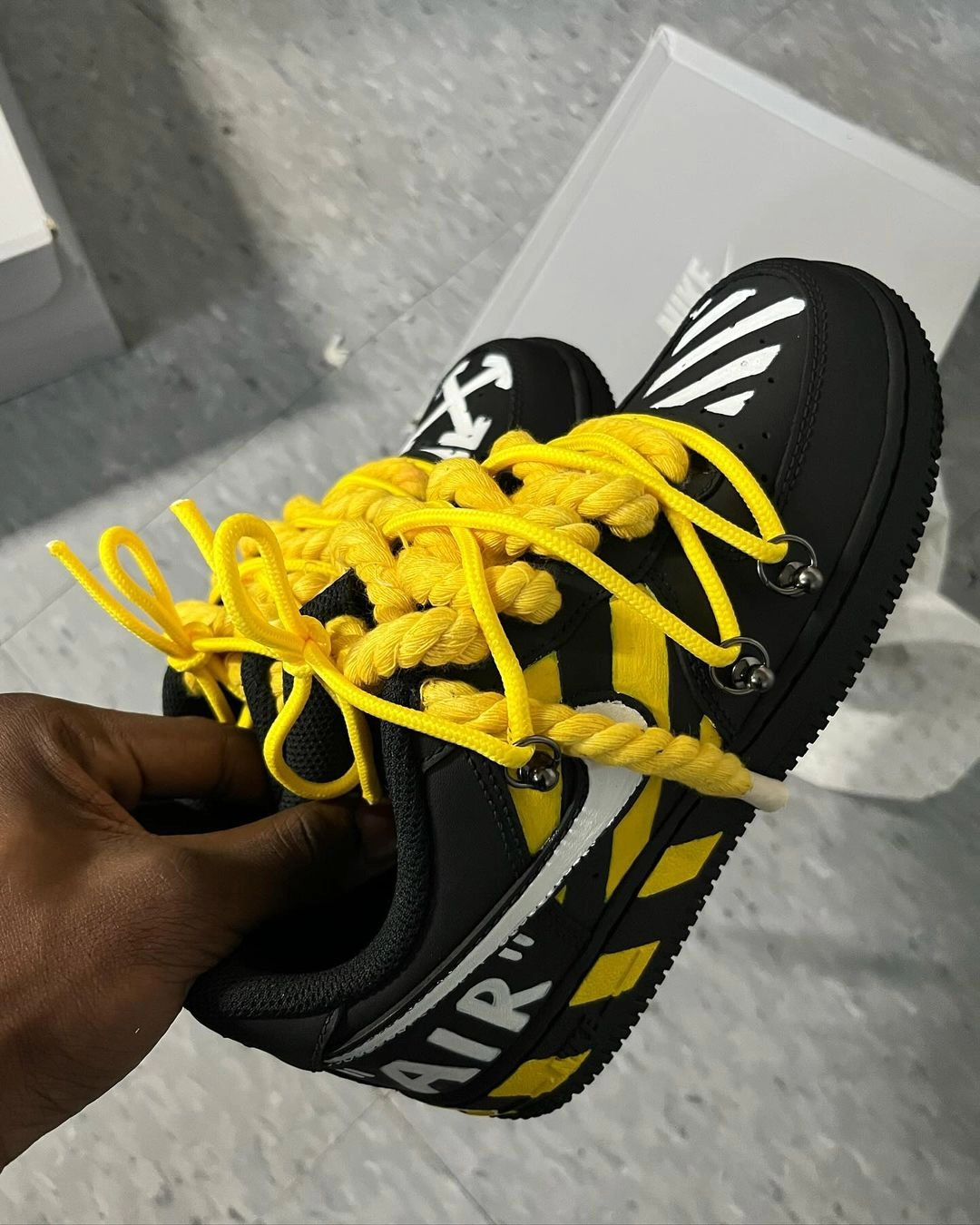 Extral Thick Lace Yellow White Black Custom Nike Air Force 1