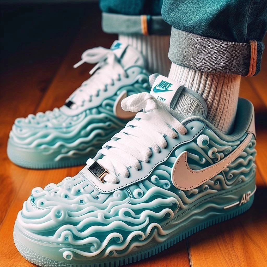 Blue White Wave Pattern  Custom Nike Air Force 1