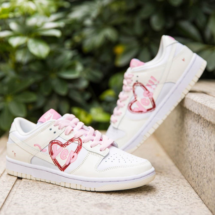 Beige Red Hearts Custom Dunk