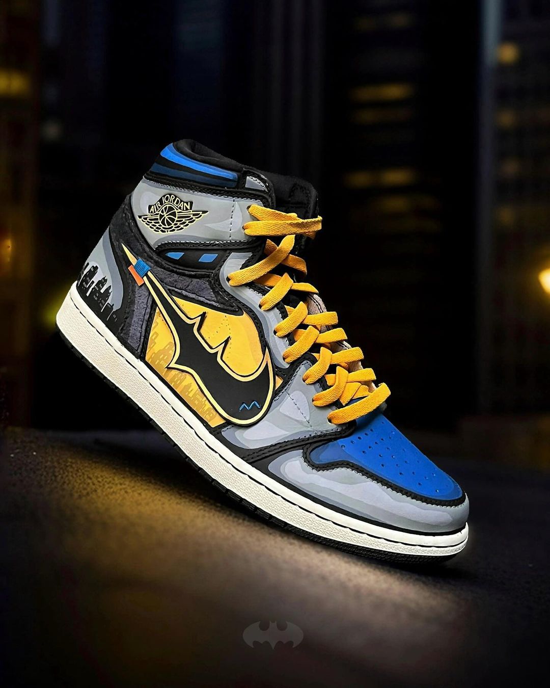 Night Building Gray Black Yellow Custom Air Jordan 1