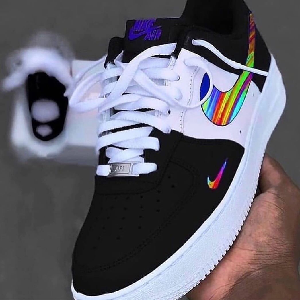 Rainbow Color Swoosh Black Custom Nike Air Force 1 XX CUSTOM