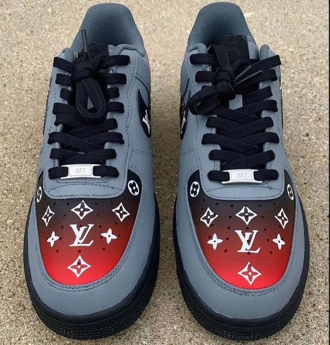 Gray Red Lv Logo Custom Air Force 1
