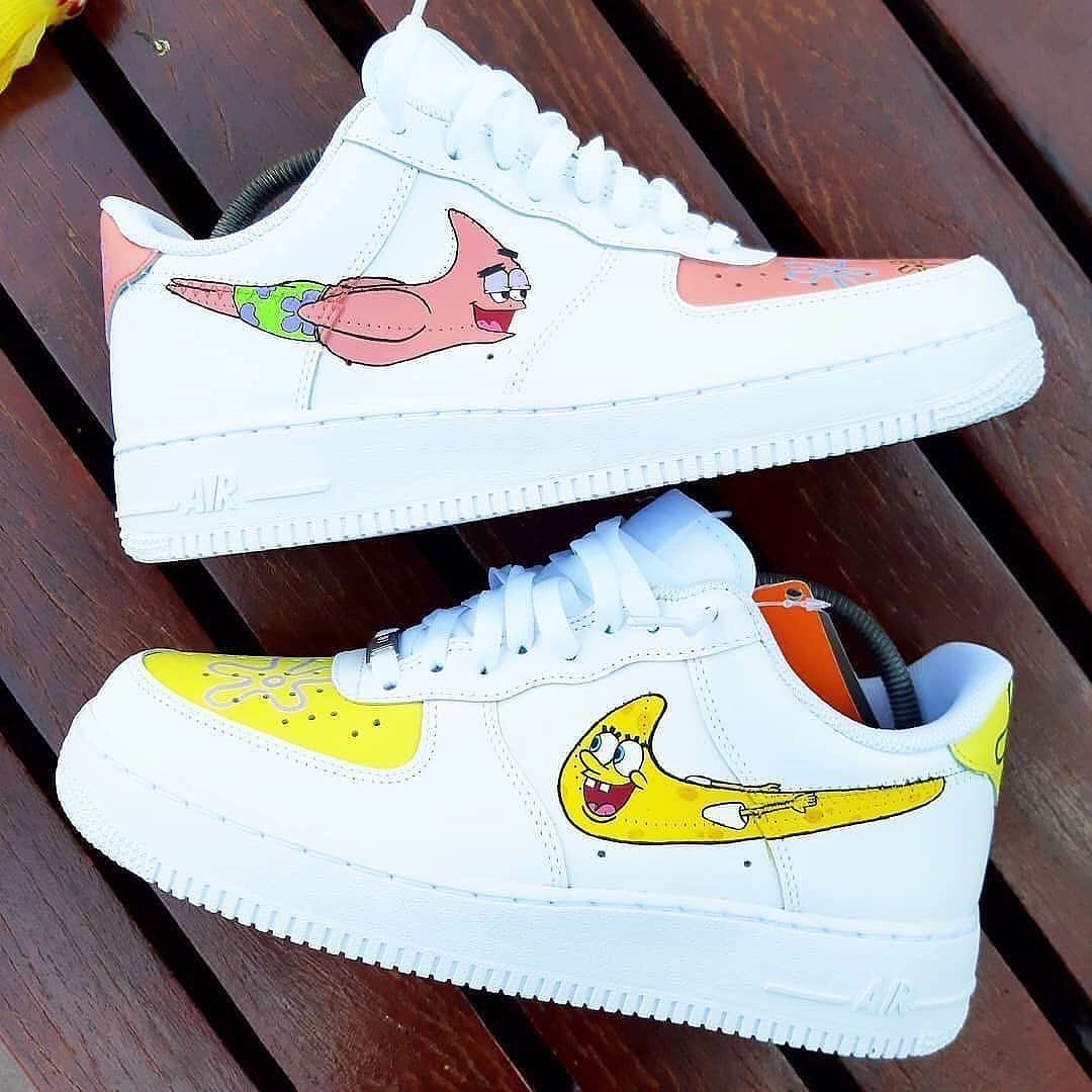 Cartoon Role Pink Star Yellow Sponge Swoosh Custom Nike Air Force 1