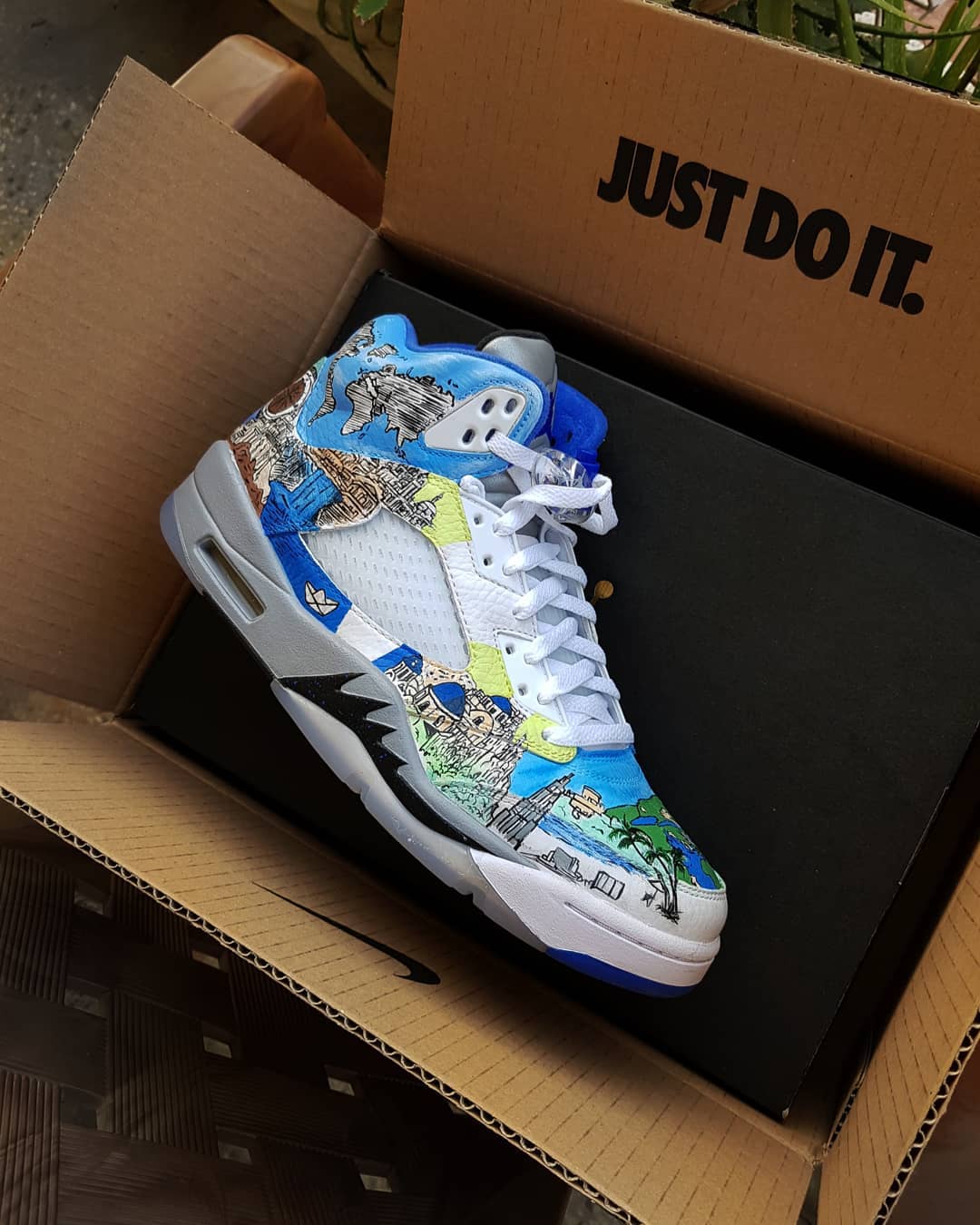 Ocean Europe Map Blue White Yellow Custom Air Jordan 4
