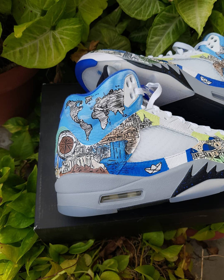 Ocean Europe Map Blue White Yellow Custom Air Jordan 4