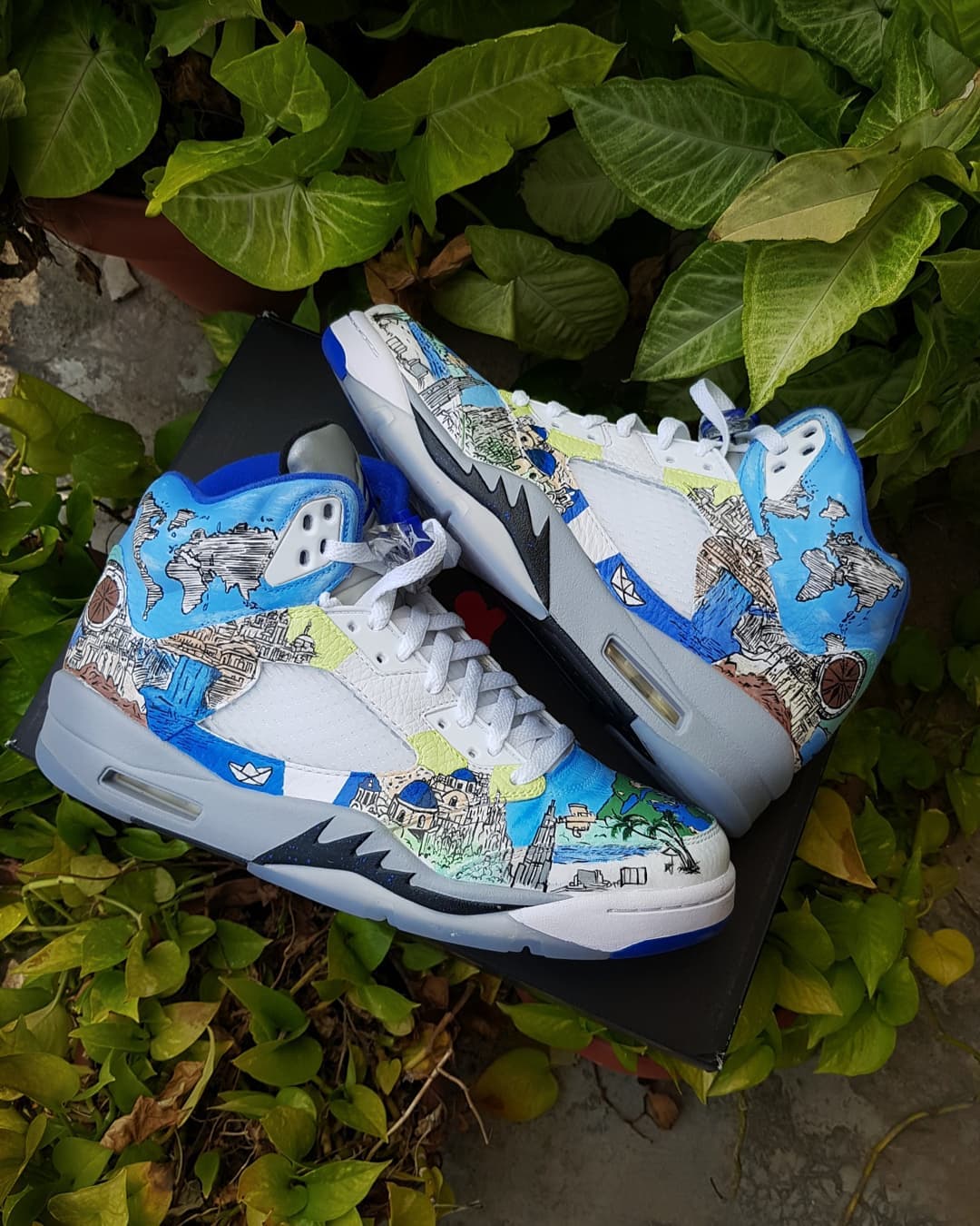 Ocean Europe Map Blue White Yellow Custom Air Jordan 4
