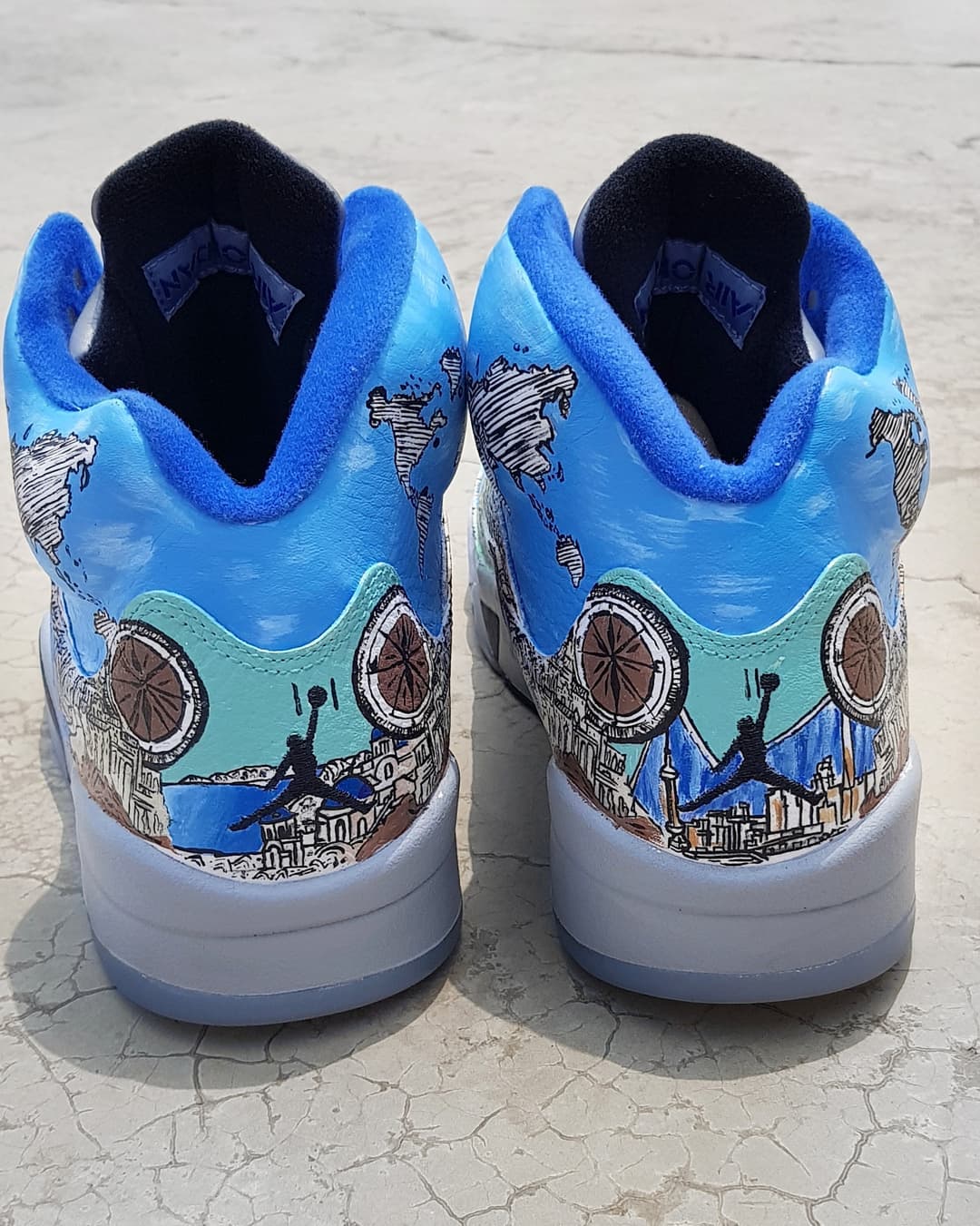 Ocean Europe Map Blue White Yellow Custom Air Jordan 4