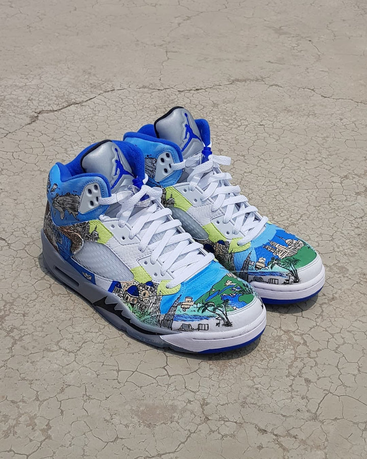 Ocean Europe Map Blue White Yellow Custom Air Jordan 4