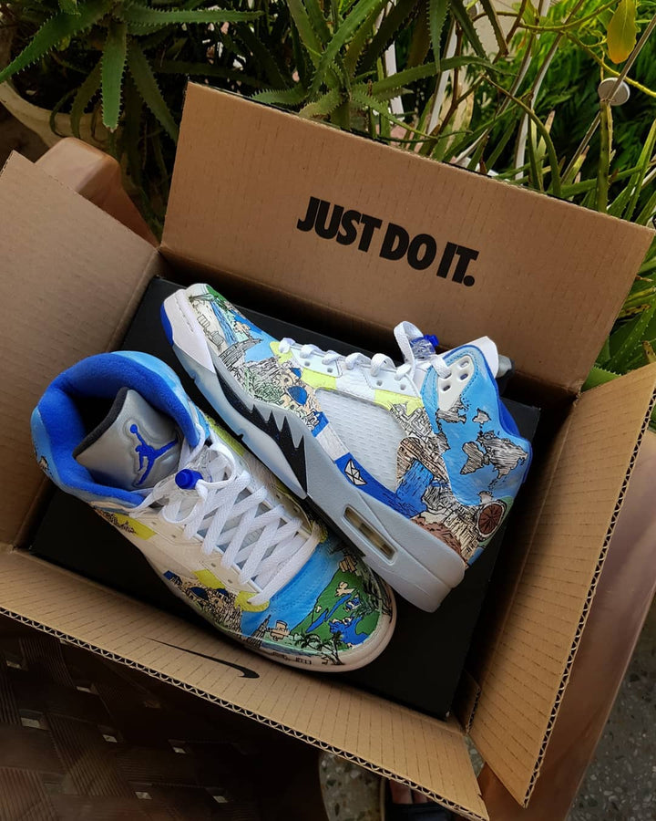Ocean Europe Map Blue White Yellow Custom Air Jordan 4