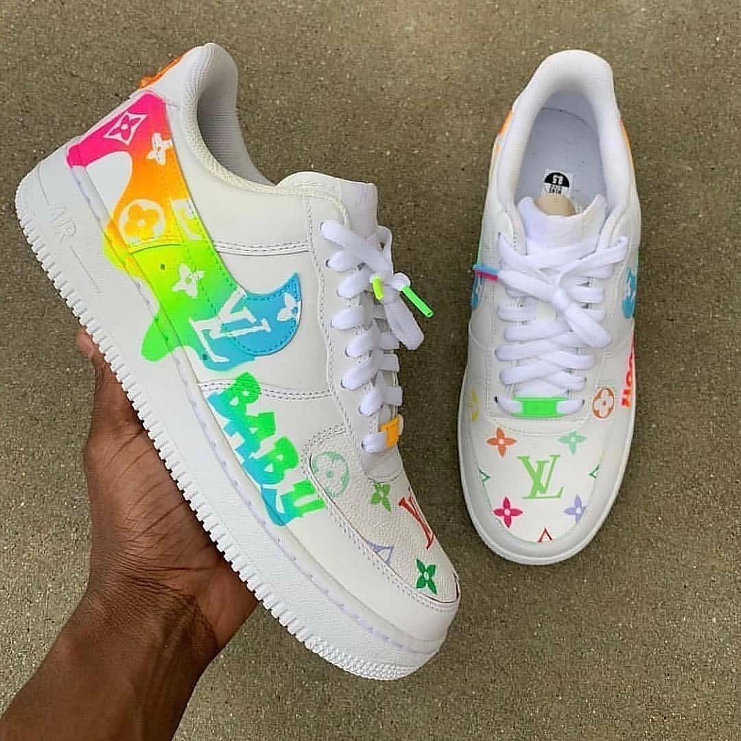 Pink Blue Lv Logo Custom Nike Air Force 1