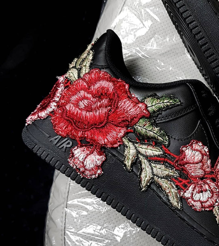 Embroidery Rose Red Green Black Custom Air Force 1