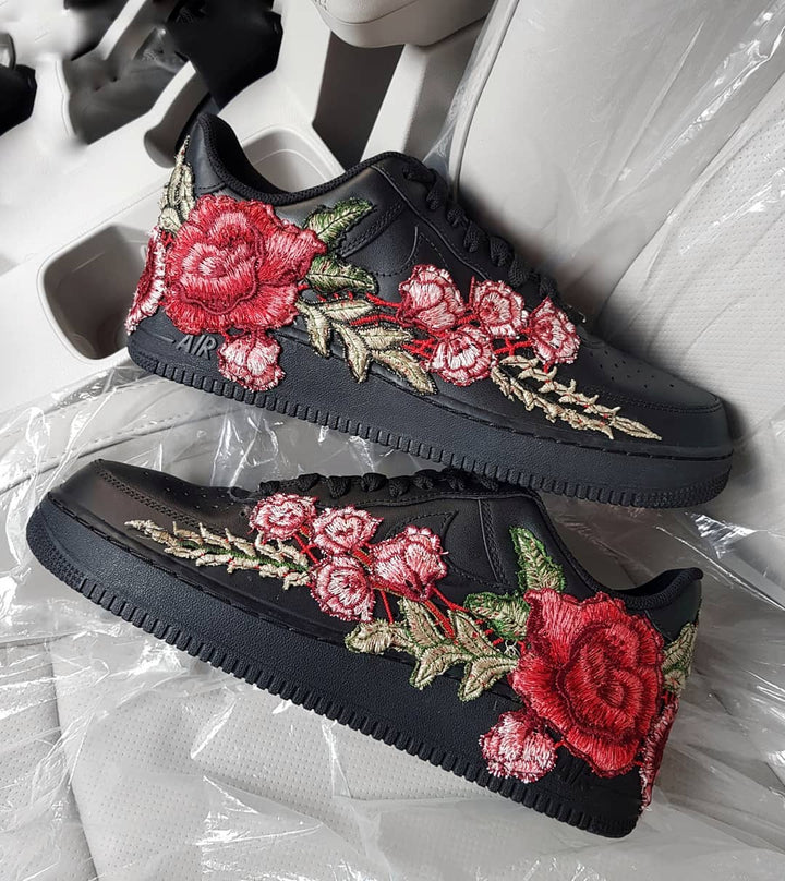 Embroidery Rose Red Green Black Custom Air Force 1