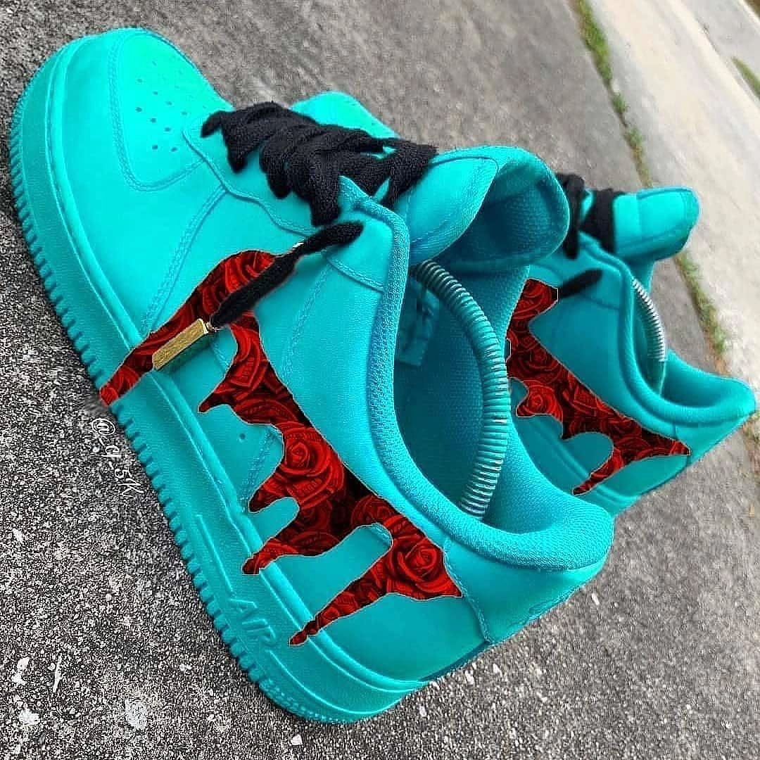 Blue Dripping Red Rose Swoosh Custom Air Force 1 â XX CUSTOM