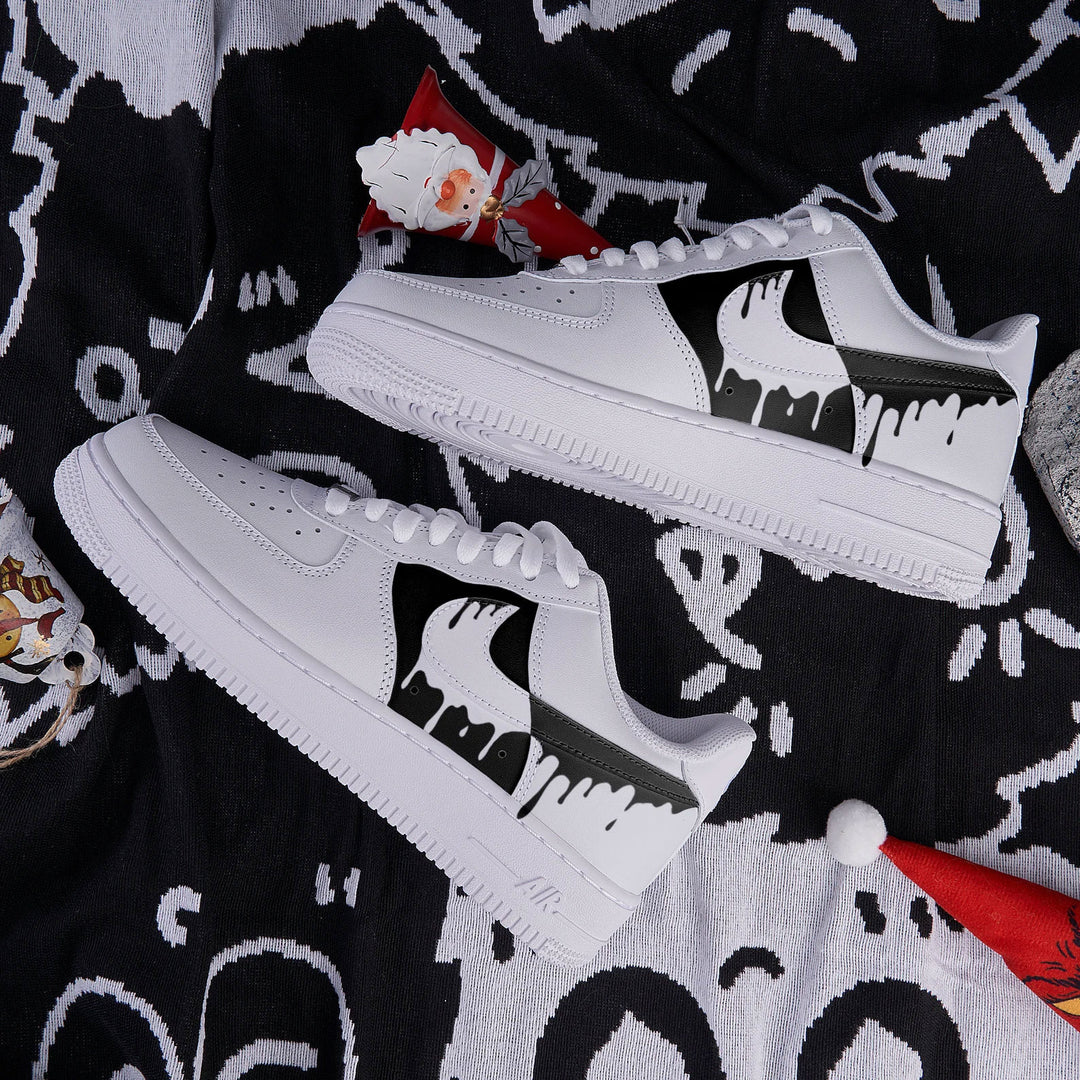 Handpainted Gradient Black White Drip Custom Air Force 1