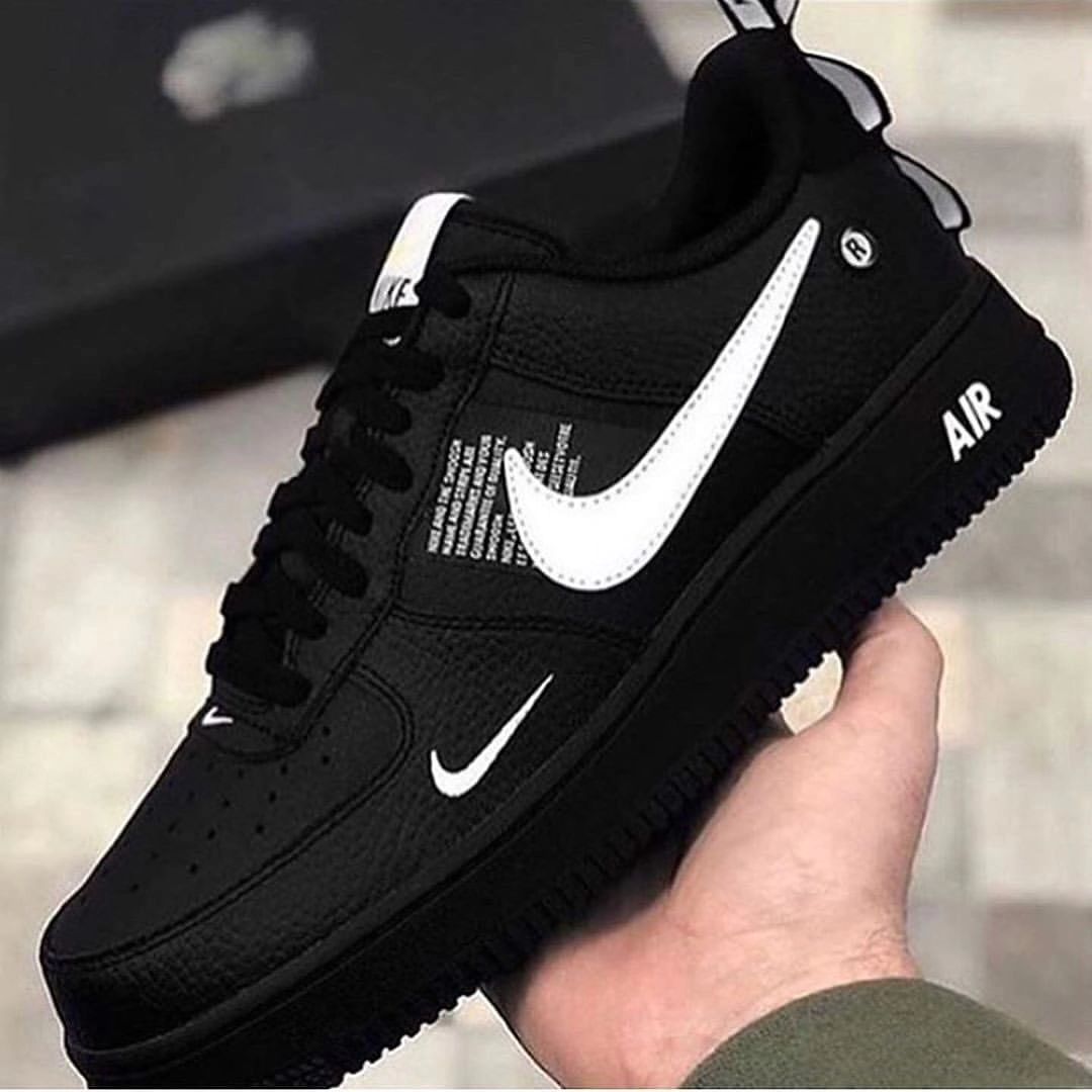 All Black White Font Custom Nike Air Force 1