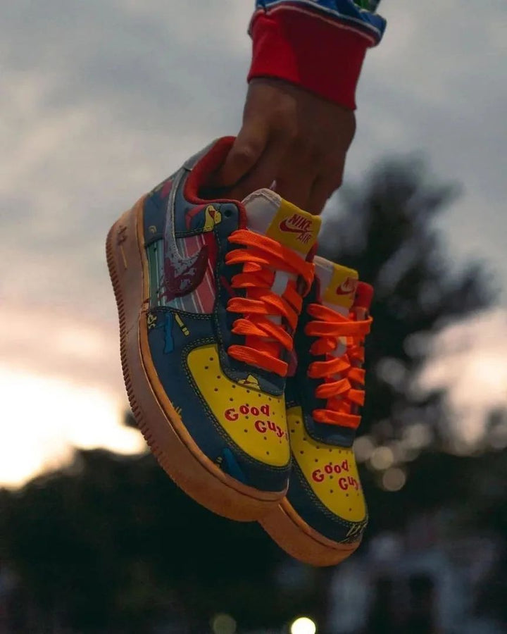 Blue Yellow Dripping Blood Swoosh Custom Air Force 1