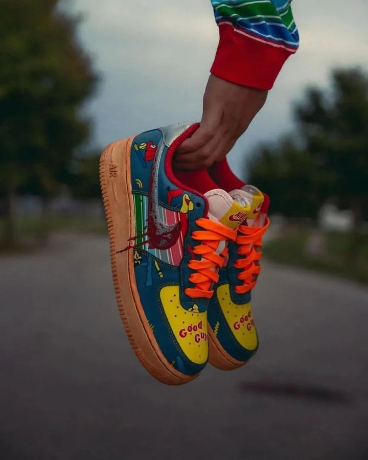 Blue Yellow Dripping Blood Swoosh Custom Air Force 1
