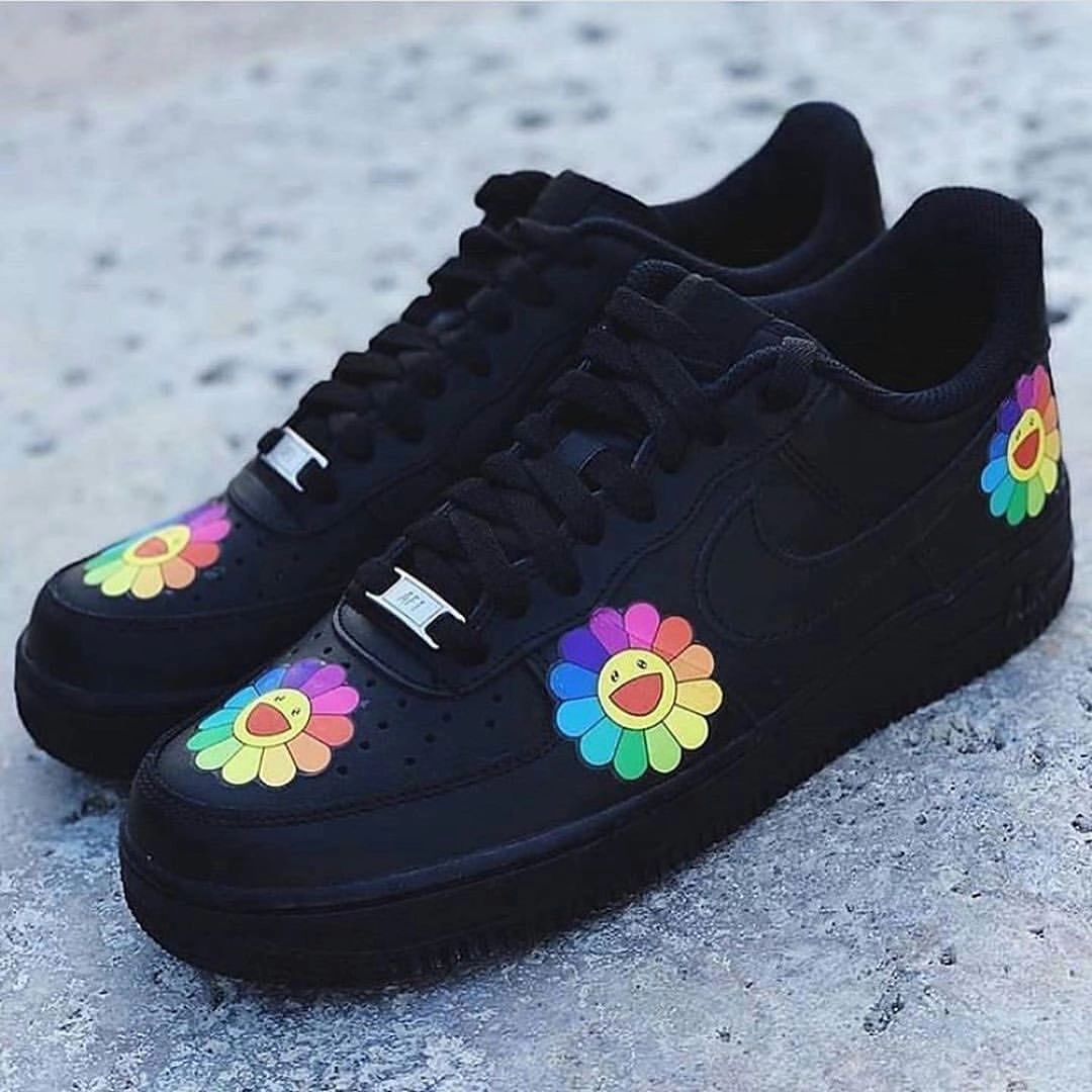 Colorful Flower Black Custom Air Force 1