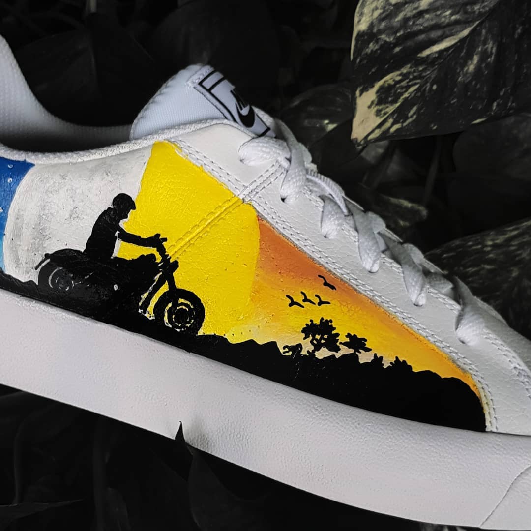 Sunset Cycling Moon Blue Yellow Black Custom Nike Court Royale