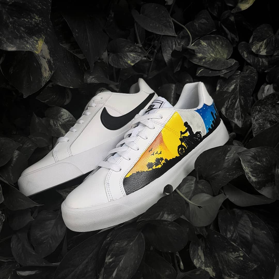 Sunset Cycling Moon Blue Yellow Black Custom Nike Court Royale