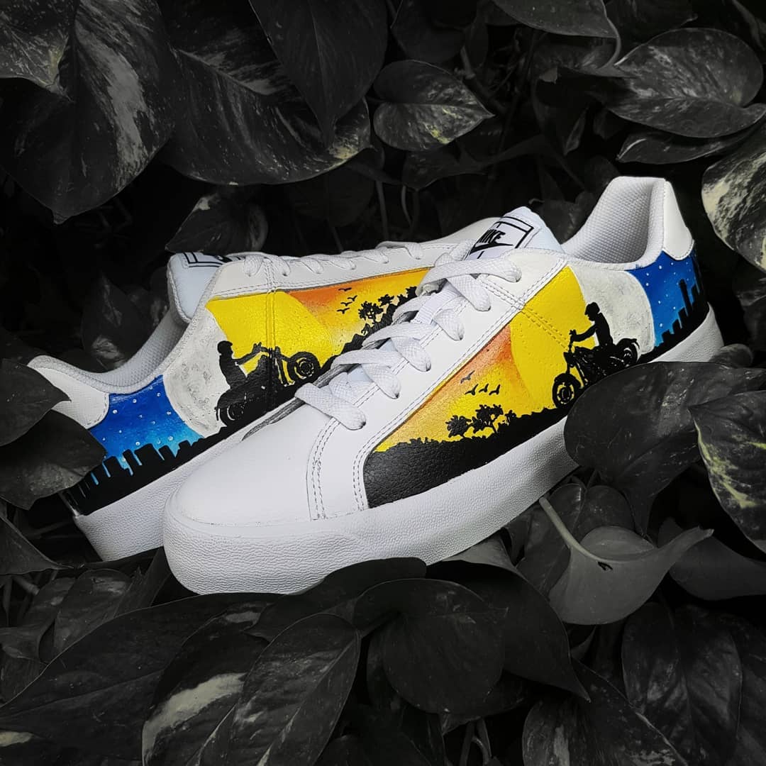 Sunset Cycling Moon Blue Yellow Black Custom Nike Court Royale