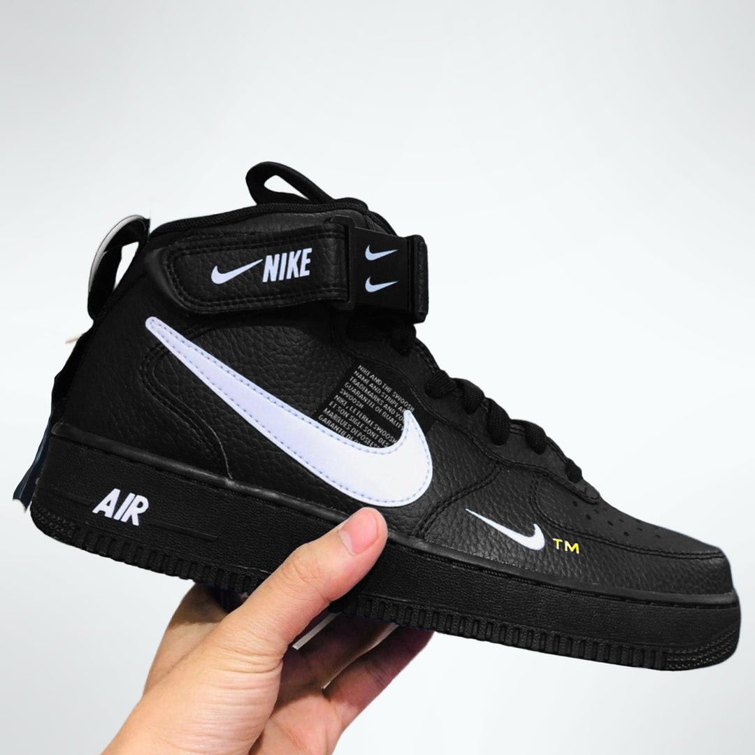 Custom Air Force 1 Black White Double Swoosh Fonts Mid