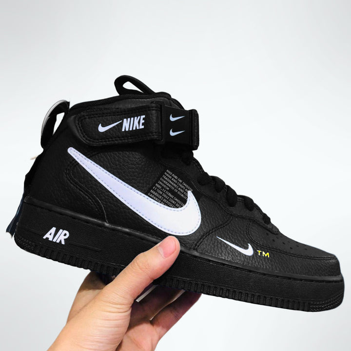 Custom Air Force 1 Black White Double Swoosh Fonts Mid
