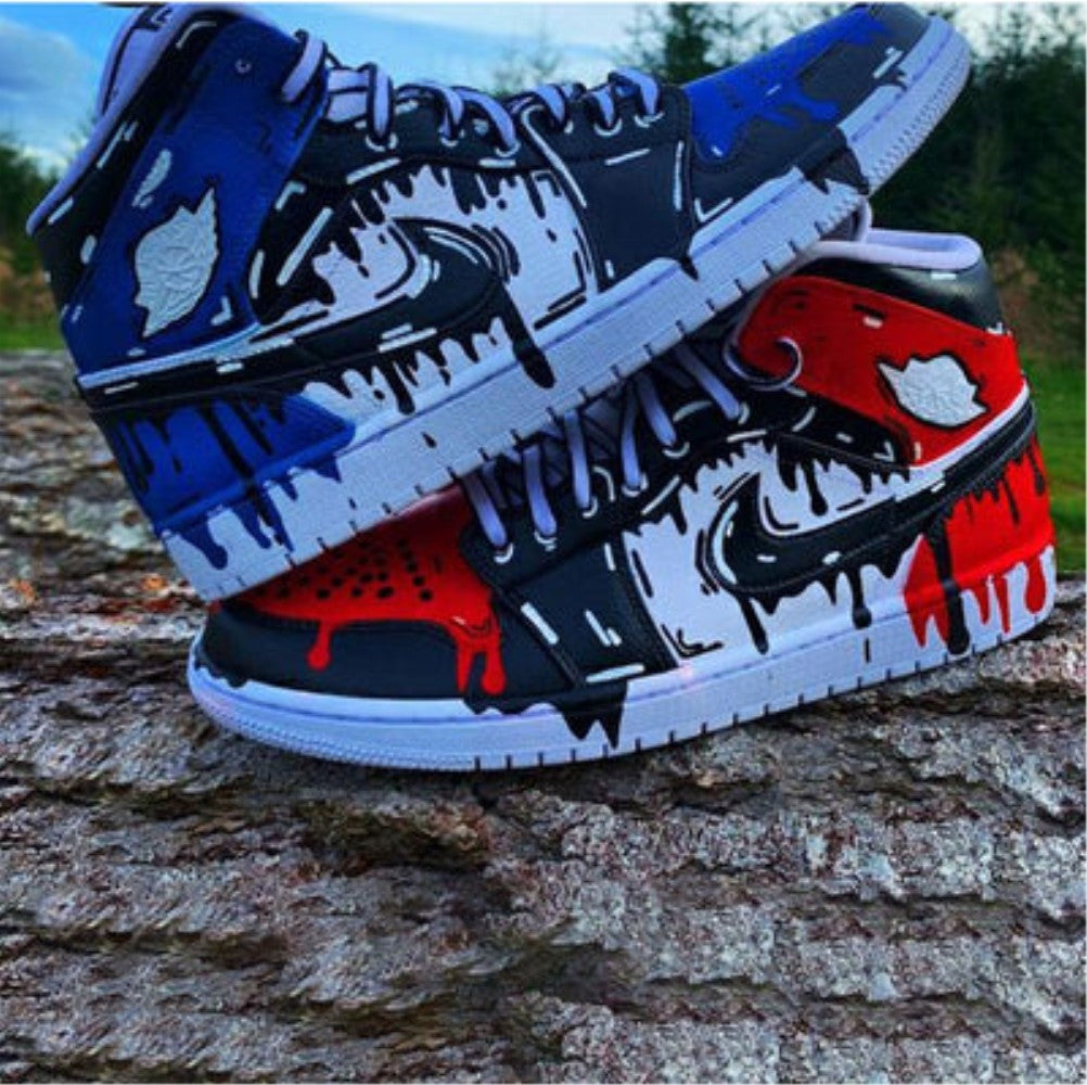 Blue Red Drip Custom Air Jordan 1