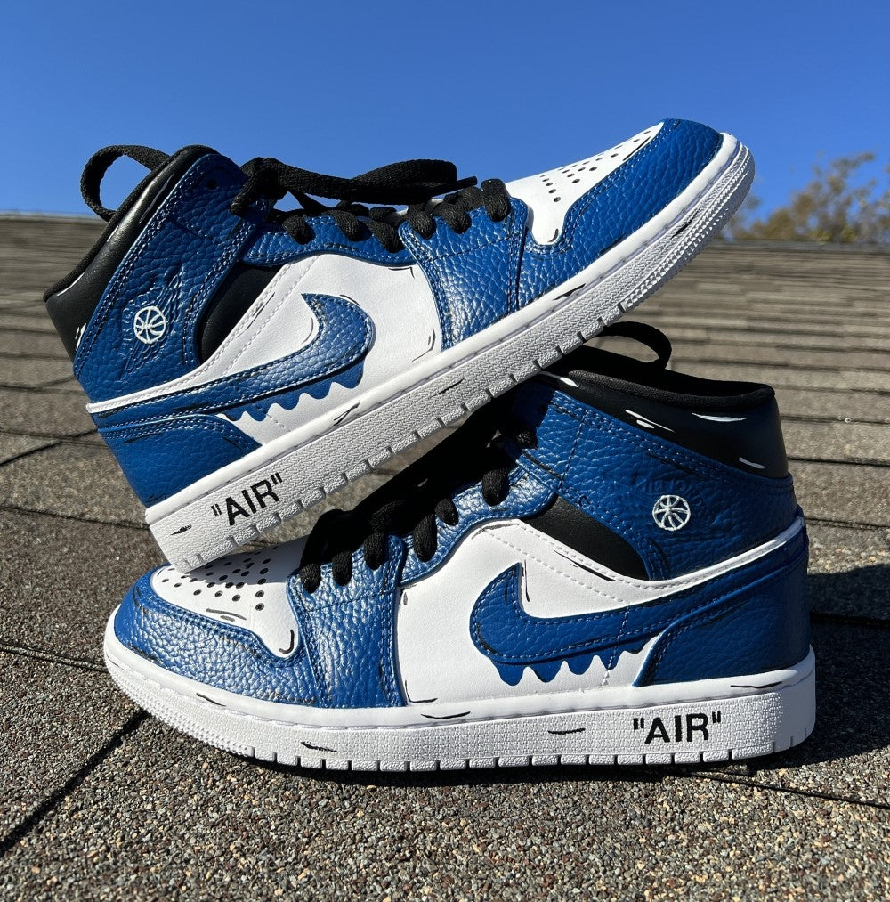 Navy Blue Black Drip Custom Air Jordan 1