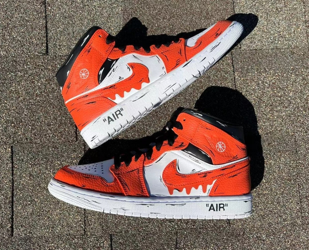 Orange Black Drip Cartoon Custom Air Jordan 1