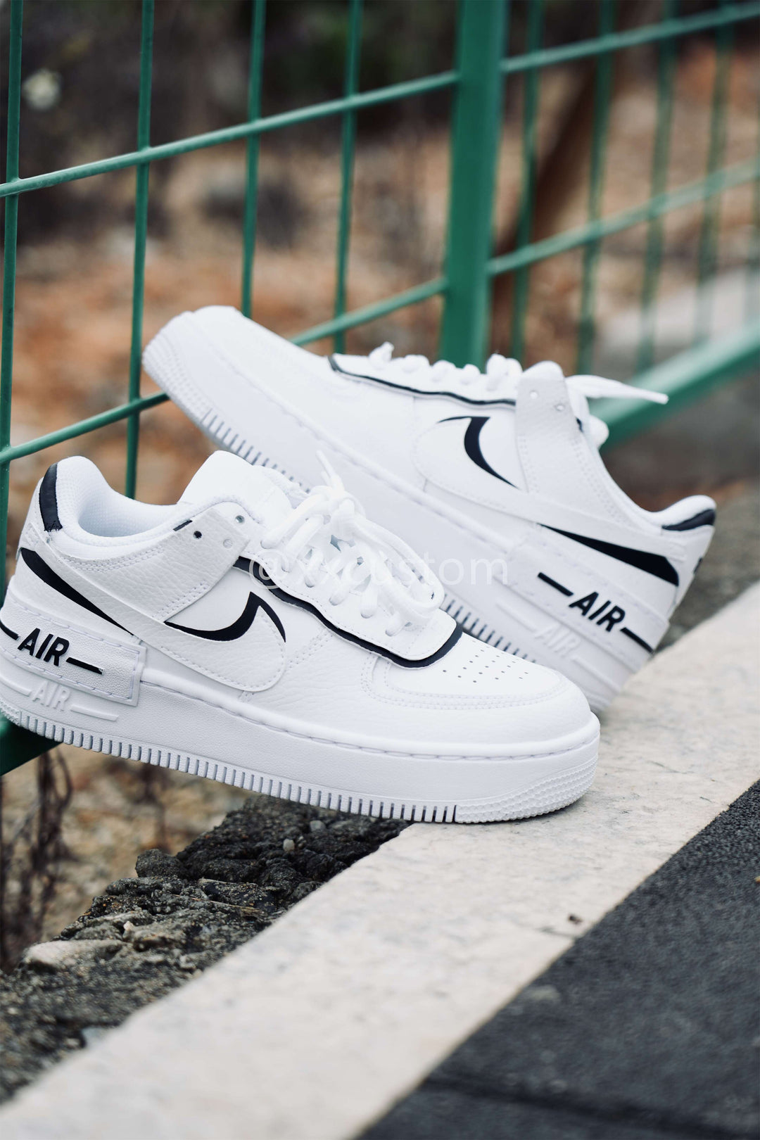 Custom Air Force 1 Black Swoosh White Shadow