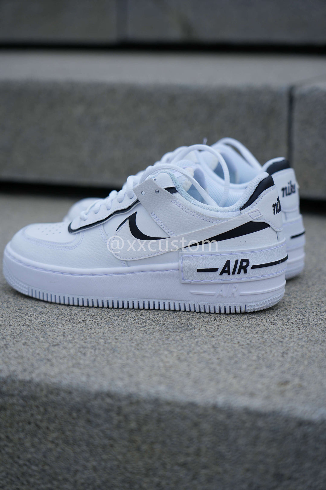 Custom Air Force 1 Black White Swoosh Shadow
