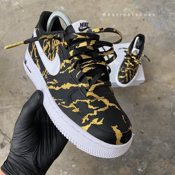 Custom Air Force 1 Black Gold Irregular Stripes