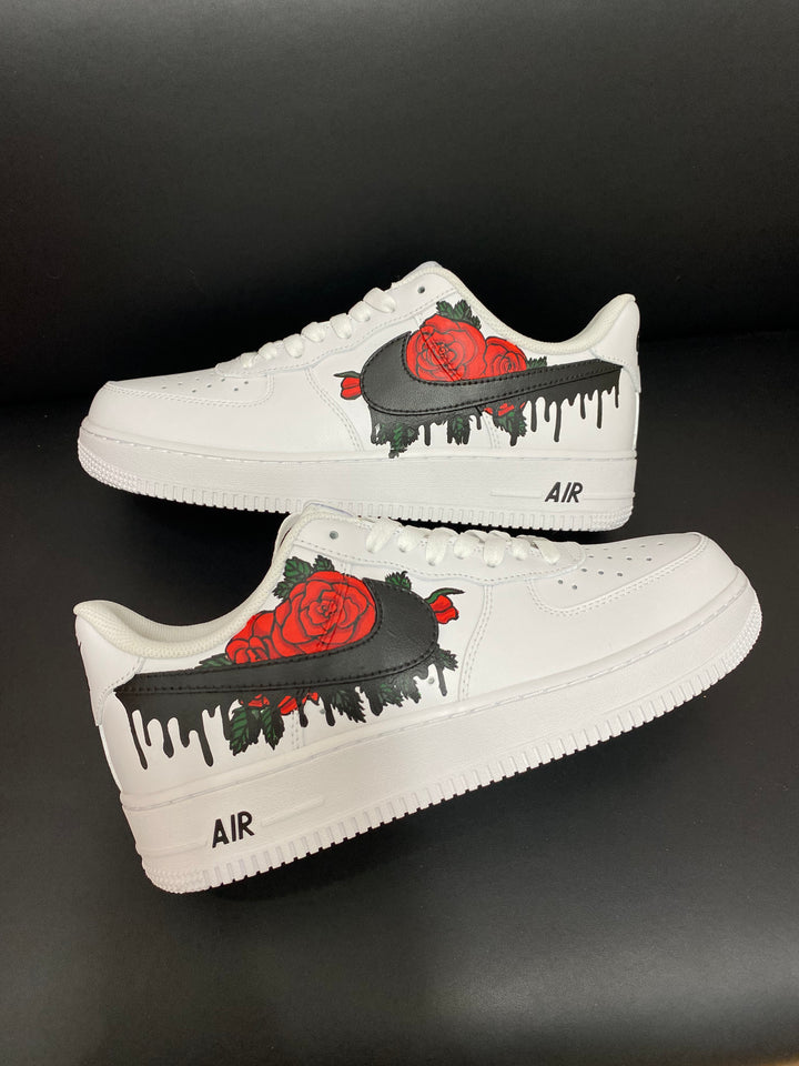 Custom Air Force 1 Red Rose Black Drip