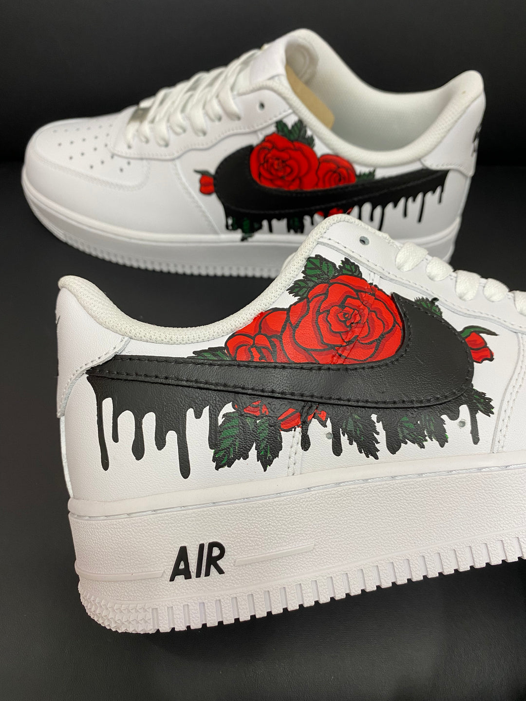 Custom Air Force 1 Red Rose Black Drip